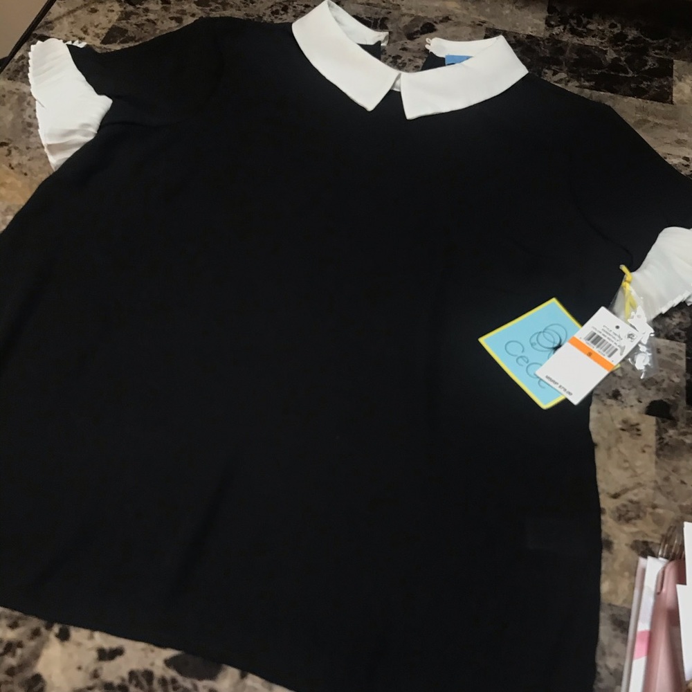 CeCe Black collared Blouse
